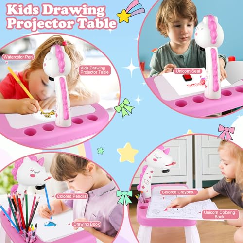 Wakeinsa ZPB-DRAWBOARD-01 Drawing Projector,Arts And Crafts For Kids,Include Drawing Board,Crayons,Coloring Book,Stickers Etc,Girls Unicorns Toy,Toddler Learning Toys,Unicorns Gifts thumb #4