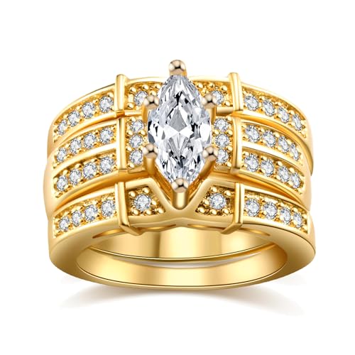 1CT CZ 3pcs Black Gold Plated Wedding Ring Sets for Women Engagement Ring