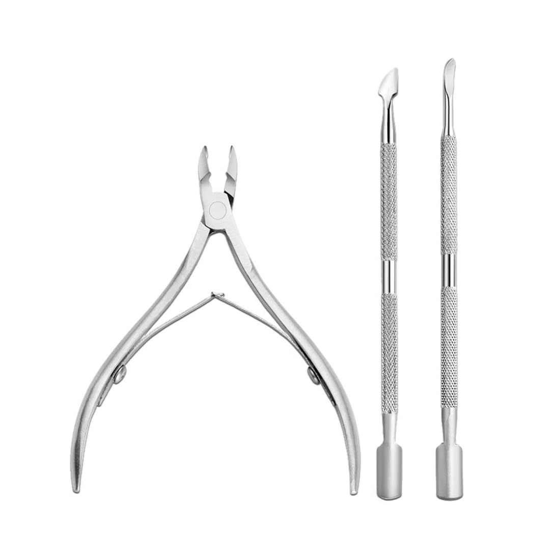 SULIUDAJI 3 Piezas Alicates para Cutícula Empujador de Cutícula Kit Cortador de Cutícula para Uñas y Uñas de los Pies con Empujador de Cutícula Plateado
