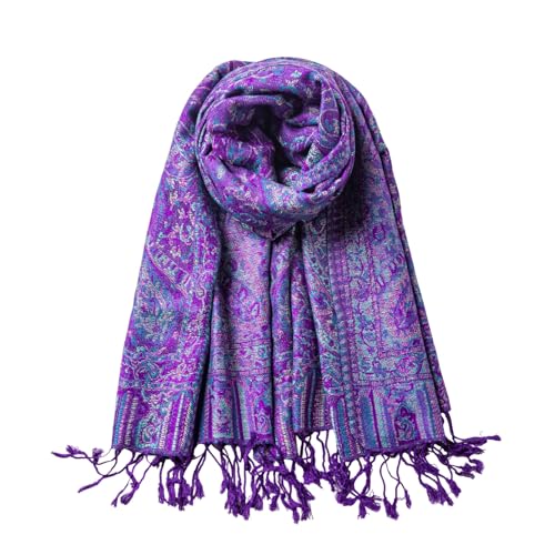 AUSEKALY Pashmina Feel Shawls Wraps for Women Rave Scarf Soft Silky Reversible Men Scarves Purple Blue