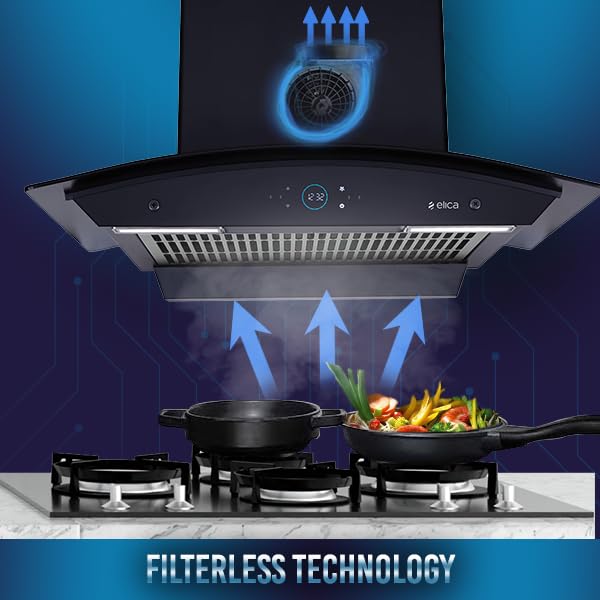 Image of Elica iSMART 5 STAR Performance 60 cm Filterless Heat Autoclean Kitchen Chimney with Inverter Technology, Remote Control and 15 Years Warranty (iSMART GLACE FL HAC 60 LTW NERO)