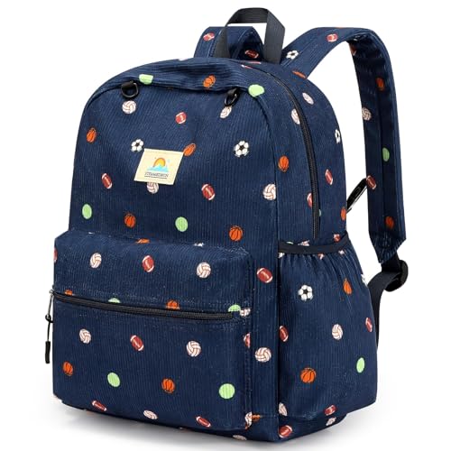 Image of STEAMEDBUN Corduroy Kids Backpack for Boys and Girls 5-8: Boys Backpack for Elementary Kindergarten - 15 inch Cute Backpacks for Kids