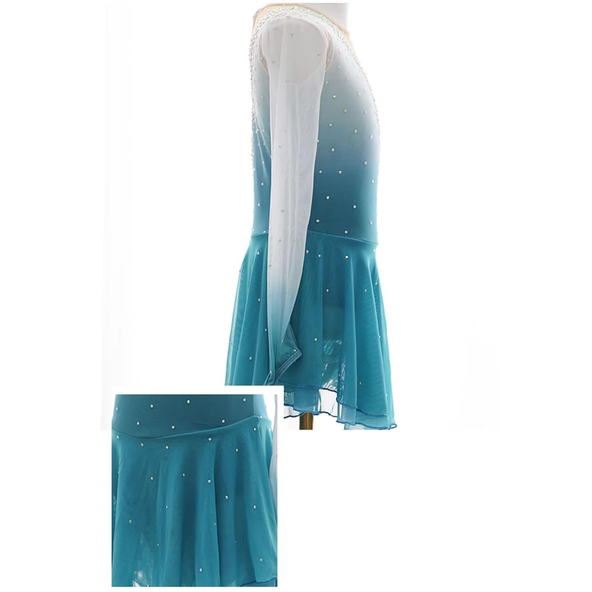 purpleq Damen Eiskunstlauf Kleid Langarm Kürkleid mit Strass Rollkunstlauf Wettbewerb Tanzanzug Gymnastikanzug Professionelle Eiskunstlauf Bekleidung Für Mädchen