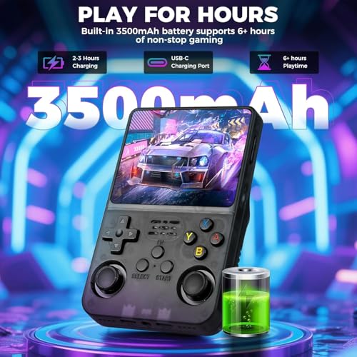 Image of PLUSPOINT R36S Portable Handheld Game Console (64GB) with 18000+ Retro Classic Preloaded Video Games, 3.5 Inch IPS Display,Rechargeable Battery , Pocket Arcade Gaming Device (Black)