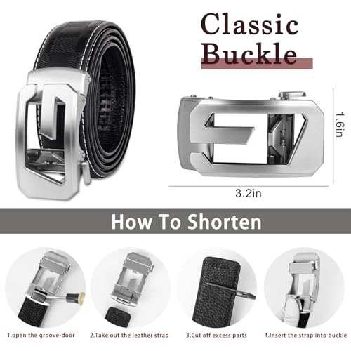 Image of Aurolran Men&Womens Leather Dress Belt Business Automatic Buckle Belt Color-Black Silver Gold