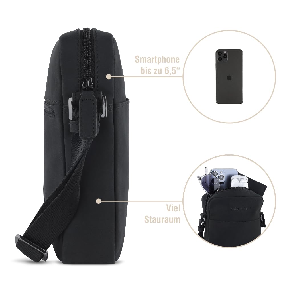 bugatti Luca kleine Schultertasche aus echtem Leder, Cross-Body Umhängetasche