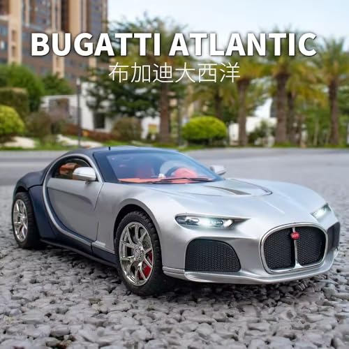 Image of Scale Exclusive Alloy Metal Pull Back | Die-cast Car Model with Sound Light Mini Auto Toy for Kids Metal Model Toy Car with Sound and Light (1.24 Scale -BUGGATI Atlantic-Black)