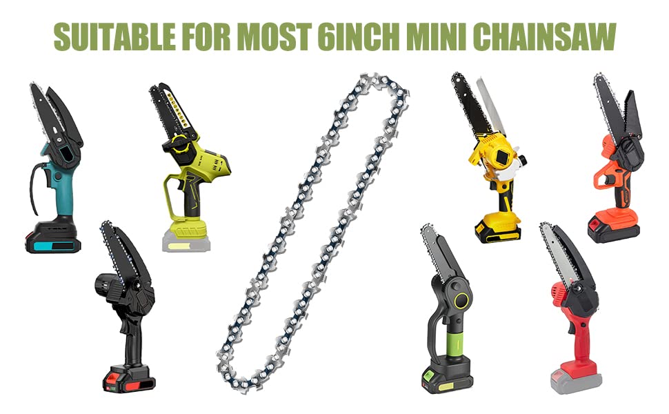 Mini Chainsaw Chain, 6 inch Replacement Chains for Cordless Battery Powered Electric Chainsaw, 2pc 37 Drive Links Guide Saw Chain for 6-inch Mini Portable Chainsaw((Only 2*Chains))