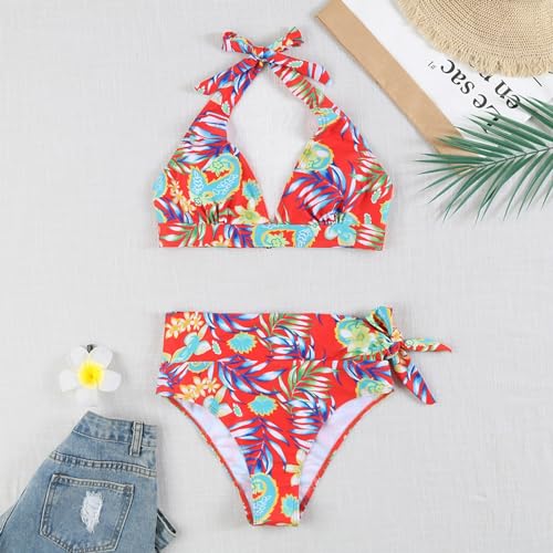 Bikini tendance chic rouge pastèque en maille côtelée douce S