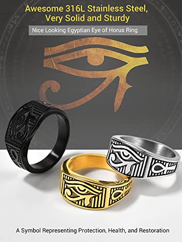 PROSTEEL Vintage Eye Of Horus Rings, Gold Plated/Black Stainless Steel Ankh Ring, Ancient Egyptians Symbol Amulet Protection Jewelry, #7-#14, Come with Box4