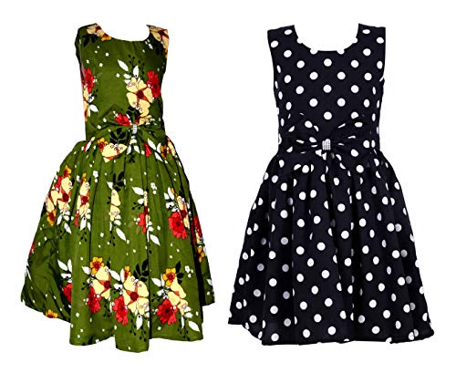 Image of Casual Frock for Baby Girls,Blue Printed and Olive Printed,Pack of 2