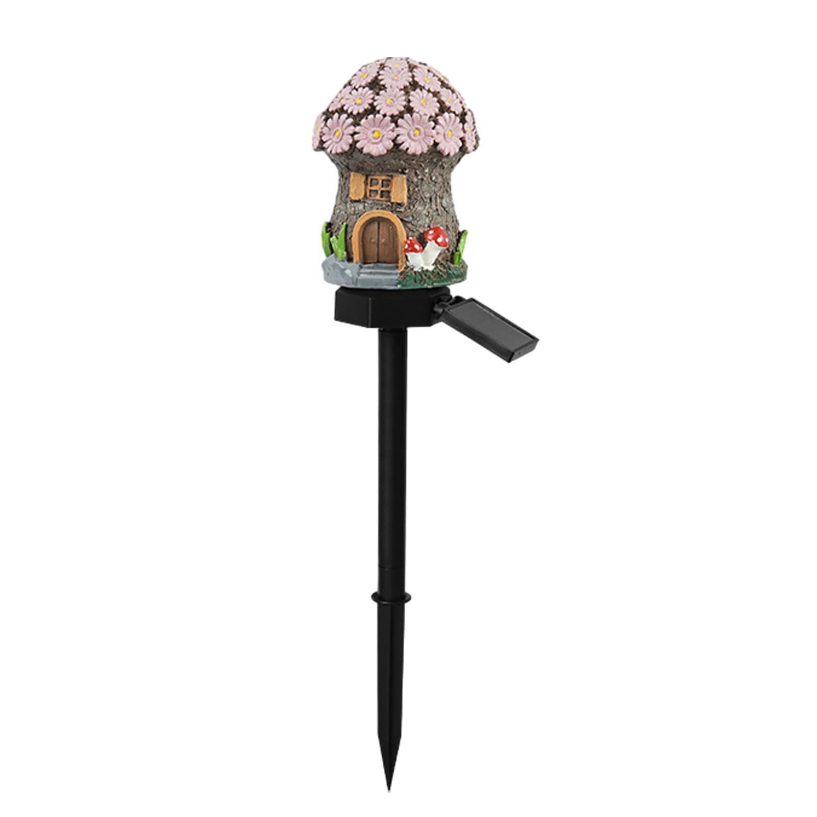 FrolicFit Solar Garden Ornaments Lights, Mushroom Solar Lights, Mushroom House Statue, Fairy Cottage Garden Stake, Waterproof Outdoor Landscape for Yard Patio Lawn Pathway Pink