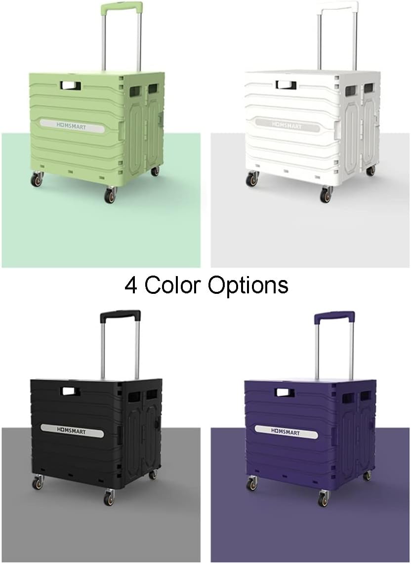 Portable Folding Shopping Cart, Family Compact Hand Truck with Basket and Mute Wheels, 45L Capacity Cart, Integrated Aluminum Alloy Multi Purpose Trolley (Color : Green, Size : 4-wheel)