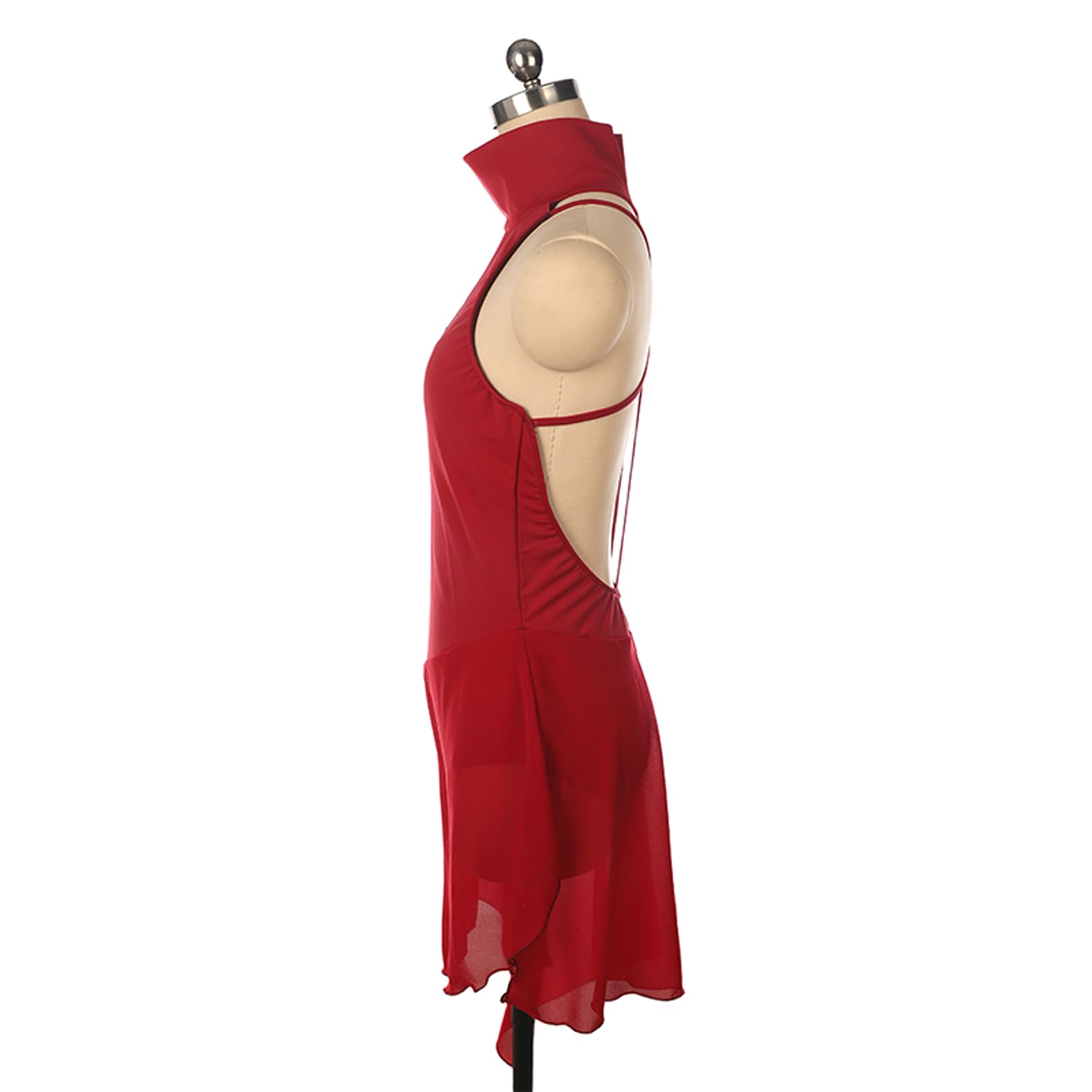 Abito Pattinaggio Artistico Donna, Nero, Rosso, Senza Maniche, Senza Schiena Vestito, Abito da Allenamento for Pattinaggio su Ghiaccio, Body Ginnastica Ritmica