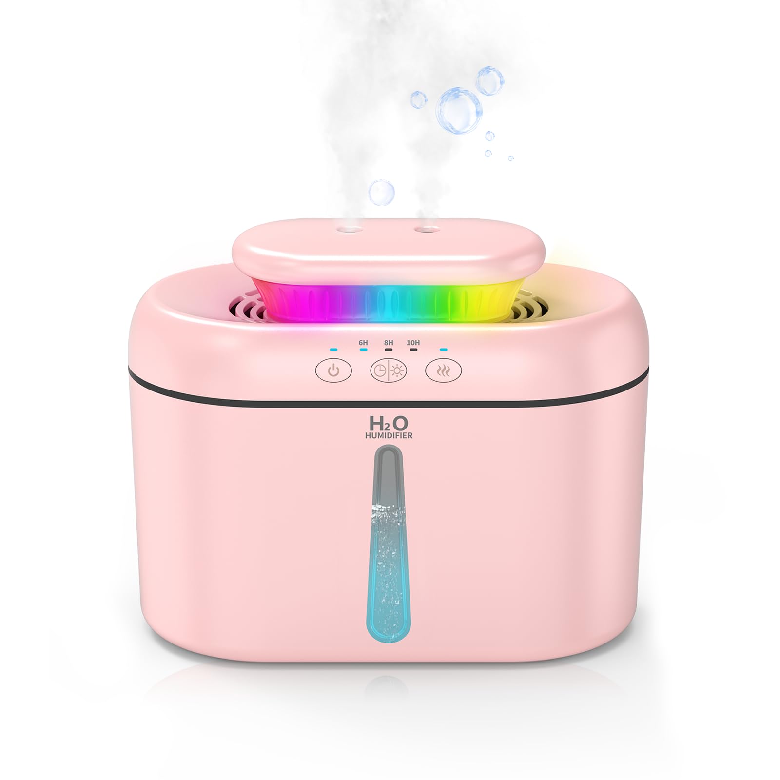AMZBOSS Humidificateur d'air Bébé,Silencieux <28 dB, Grand Réservoir 2 L, Double Buse,Lumière à Sept Couleurs,Humidificateur d'air Chambre,Pour Bureau et Plantes(Rose Clair)
