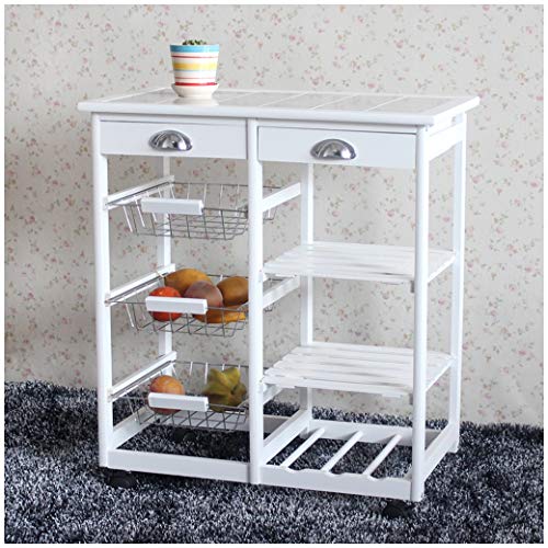 Seven&Plus Solid Wood Folding Utility Cart Kitchen & Dining Room Cart 2-Drawer Removable Storage Cabinet Storage Rack with Rolling Wheels White - Thumbnail 6