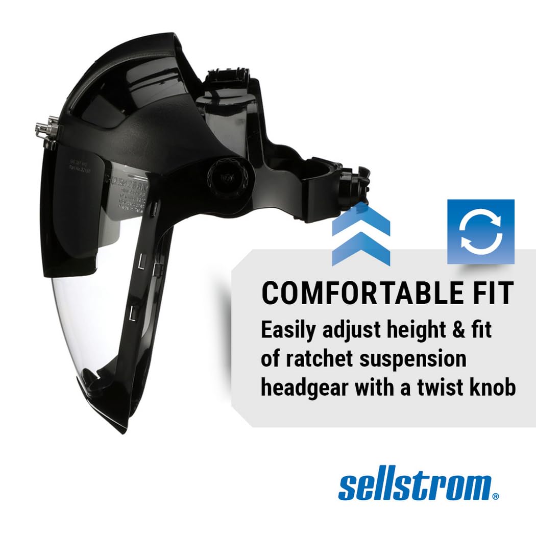 Sellstrom DP4 Face Shield - Lightweight Mask with High Impact Crown & Ratchet Headgear for Work, Grinding, Plasma/Flame Cutting - ANSI Z87.1 - Clear Anti Fog Polycarbonate Window - UV/IR Flip Up Visor