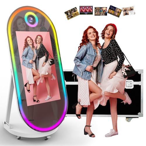 Image of Magic Mirror Photo Booth, 60-32in Interactive Touch Screen Oval Photo Booth Machine,Remote Control RGB Light,Idea Instant Printing and Share for Event Rental Party (White)