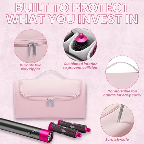 Image of OCEANEVO Travel Pouch for Airwrap Styler WITH Makeup Sponge, Storage Organiser Bag for Airwrap Attachments with Hanging Hook (Bag Only) - 31 x 14 x 16 Cm - Pink - 1 Year Warranty
