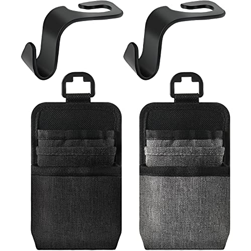 2 Pieces Driver Pockets Air Vent Phone Holder Auto Dash Organizers with Charging Port and 2 Pieces Car Seat Headrest Hooks Auto Hanging Storage Hooks for Vehicle Car Auto SUV, Black, Gray