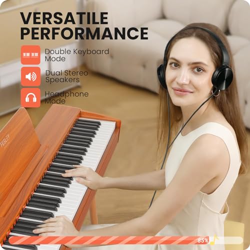 Fesley Digital Piano 88 Key Weighted Keyboard: Full Size Electric Piano with Graded Hammer Action for Professional, Dual Stereo Speakers & 3-Pedal, Support Bluetooth, MIDI USB,Home Friendly Wood Color