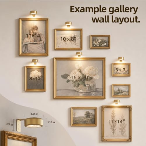 EZVALO Picture Lights for Wall, 2000mAh Rechargeable Battery Magnetic Poster Lights with 3 Color Temps & 12 RGB, Remote Dimmable Timer Painting Light, Wall Decor Light for Art Display, Frame (3 Pack)