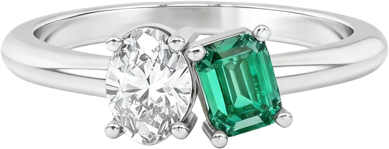 2 Birthstone Toi Et Moi Rings for Women Personalized 10K 14K 18K Gold Double Birthstones Ring Unique Promise Engagement Anniversary Ring Jewelry Gifts for Her