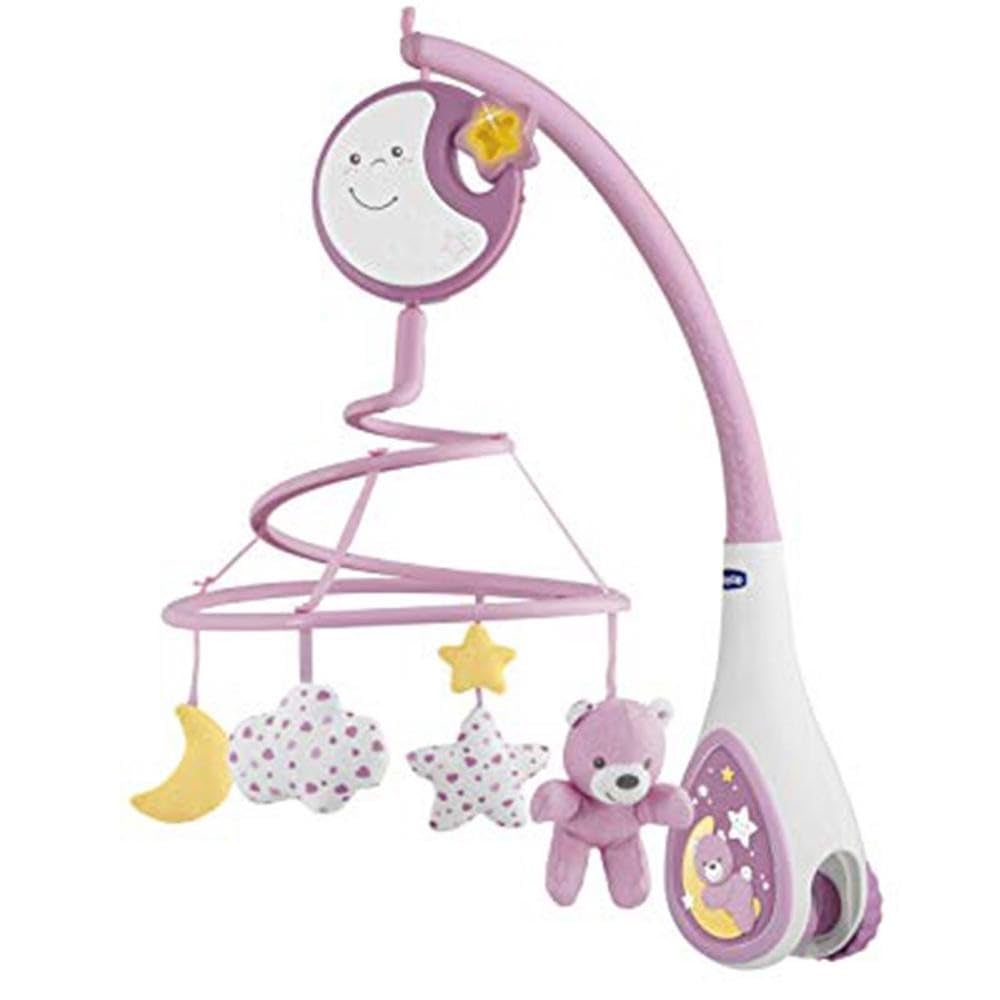 Chicco Next2Dreams Carrusel Móvil Bebé con Luces y Música - 3 en 1 Compatible con la Cuna Next2Me o Minicunas Colecho, Efectos de Sonido, Proyector de Luz Nocturna y Música Clásica 0+ Meses, Rosa
