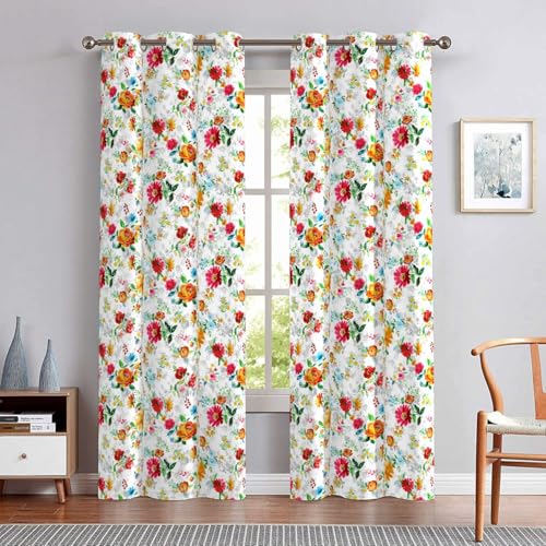 Amazon Brand - Umi Elegant Velvet Multicolor Garden Floral Curtains 52 x 48 Inch, Set of 2 Vibrant Bohemian Eyelet Door Curtains for Living Room & Bedroom (Door - 4 feet x 4 feet)