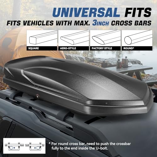 Image of Auto Dynasty Rooftop Cargo Box Hard Shell Carrier Waterproof Storage Case with Locks & Keys Fits Vehicles with Cross Bars, 13 Cubic Feet 110LBS Capacity, 72'' L x 30'' W x 12'' H, Textured Black