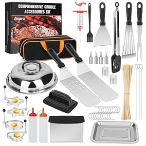 Griddle Accessories Kit,139Pcs Stainless Steel Flat Top Grill Accessories Set,Griddle Grill Tools Set for Blackstone and Camp Chef,Grill BBQ Set w/Basting Cover, Spatula,Scraper,Egg Ring,Tray for BBQ