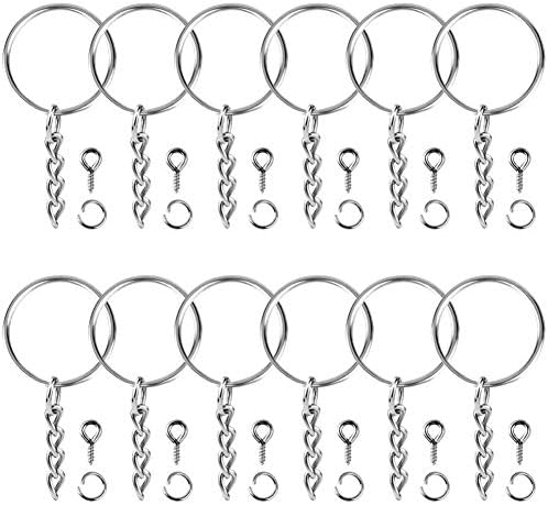 Paxcoo 100Pcs Keychain Rings with Chain and 100 Pcs Screw Eye Pins Bulk for Crafts
