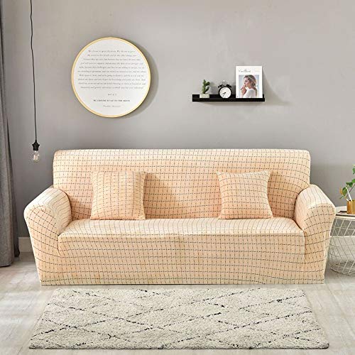 Housse de canapé en peluche beige 1 place extensible avec 2 taies