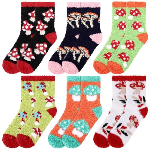 Image of Skicuff 6 Pairs Women Fuzzy Socks Bulk Slipper Warm Sleeping Crew Socks for Women Men Microfiber Soft Holiday Teacher Gifts