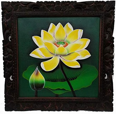 Amazon Co Jp 絵画 ロータス 蓮の花 黄色 イエロー 一輪 53 53cm バリ絵画 フラワー お花の絵 壁掛け インテリア アジアン雑貨 バリ雑貨 ホーム キッチン