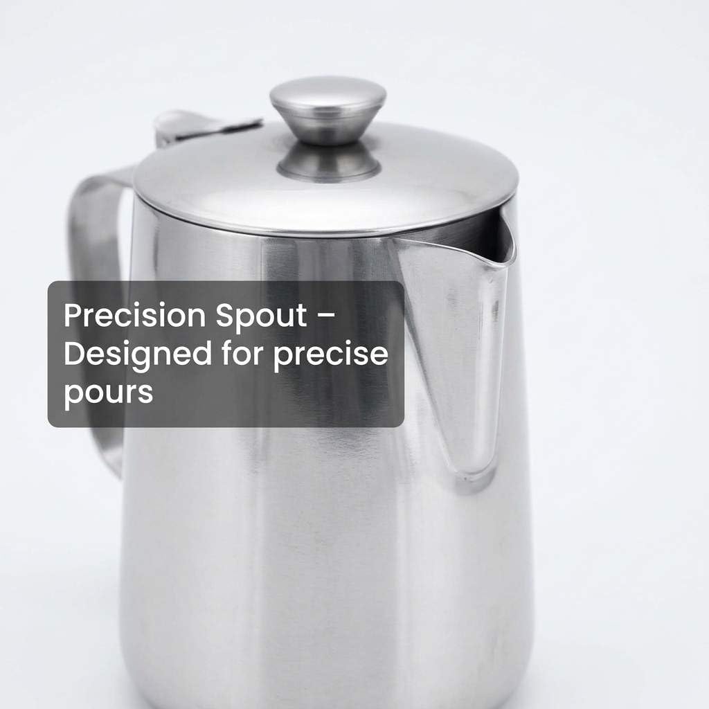 QWORK 600 mL 304 Stainless Steel Coffee Cup, Milk Frothing Pitcher with Lid, Latte Art Steaming Jug with Precision Pour Spout and Ergonomic Handle for Espresso Cappuccino Coffee