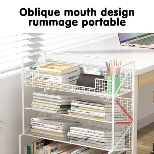 Image of 4 Tier Metal Rolling Utility Cart - Heavy Duty Bookshelf for Office, Dorm, Classroom, Library & Living Room - Versatile Corner Display & Magazine Rack