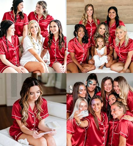 Image of SWOMOG Womens Silk Satin Pajamas Set Short Sleeve Sleepwear Button Down Top and Shorts Loungewear 2 Piece Pjs Set XS-3XL