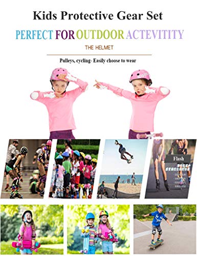 Lamsion Kids Helmet Adjustable Toddler Bike Helmet for Kids Ages 3-8 Years, Boys Girls Helmet with Protective Gear Knee Elbow Wrist Pads for Bicycle Skating Skateboard - CPSC Certified (Pink - Flower)