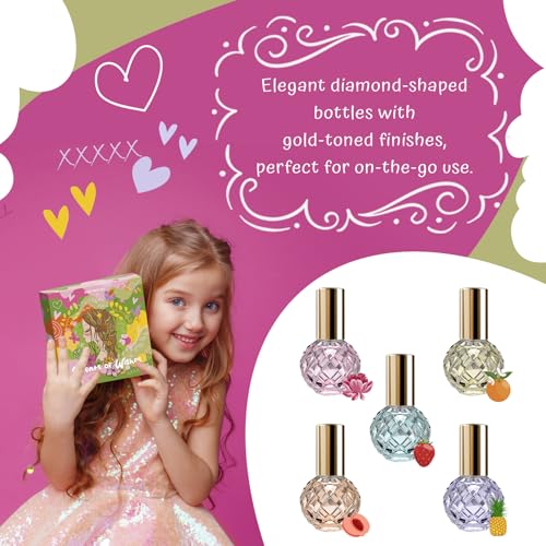 Body Mist Set for Girls Scents of Wishes - 5 Diamond-Shaped Glass Bottles Gold-Toned Finish 5 Exquisite Scents: Berries, Fruits, Citrus, Tropical Vibes,Floral; Fragrance Experience with Premium Design - Image 6