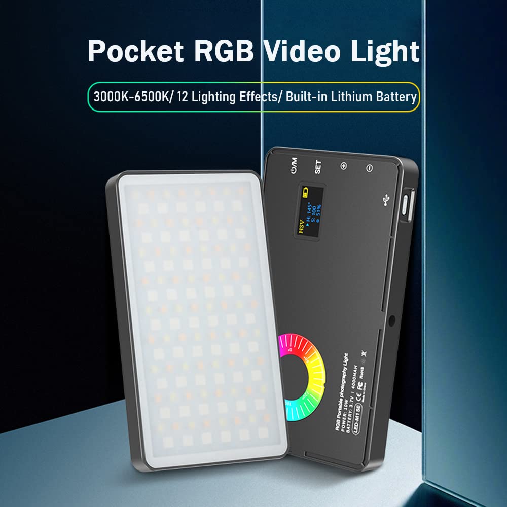 RGB Video Light, 10W Camera Light Panel with 3.7V 4000mAh Rechargeable Battery, Portable Light for Photography