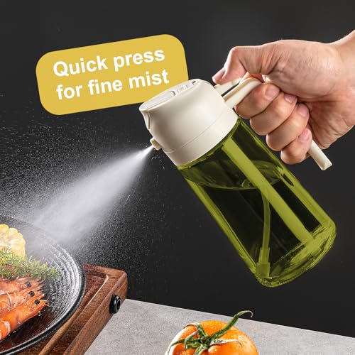 Image of CXINYI - 16oz /470ml Olive Oil Dispenser for Kitchen with Stickers - 2 in 1 Olive Oil Sprayer for Cooking, Air Fryer, and Salad, White (Light-Proof Kitchen Gadget)