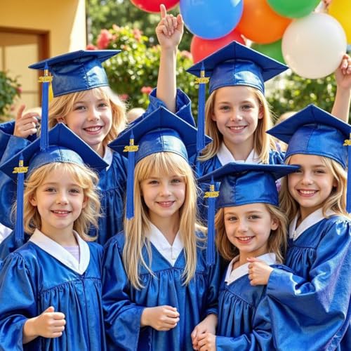 Image of Shiny Preschool Kindergarten Graduation Cap Gown Set for Kids With 2026 2025 Tassel Charm