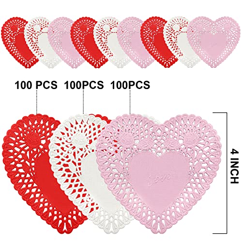 Yssai 300 Pcs 4 Inch Mini Valentine Heart Doilies Cutouts Paper Lace Doilies With 3 Colors Red Pink And White Valentine Craft Gift Set For Valentine's Day Mother's Day Wedding Favor Party Decorations #TOP2