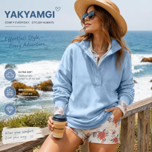 Womens Mock Neck Sweatshirt Oversized Polo Sweatshirt Comfy Outfits — view 6