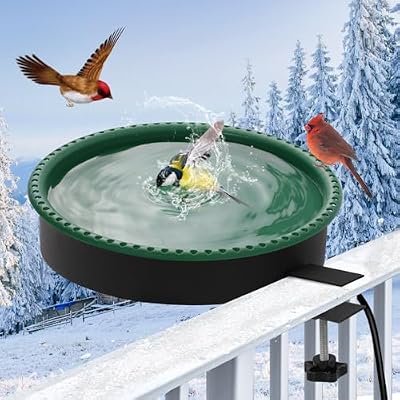 Yiabivo 2 in 1 Heated Bird Bath for Outdoors for Winter,100W Bird Bath Heater with Thermostatically Controlled?Heated Bird Bath for Deck Railing for All Seasons Outdoor Garden Yard Patio Lawn(Green)