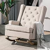 YOLENY Mid Century Rocking Chair with Two Sets of Legs,Linen Fabric Glider Rocker Chair with...