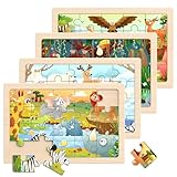 Zeoddler Wooden Puzzles for Toddlers, 4 Pack Animal Jigsaw...