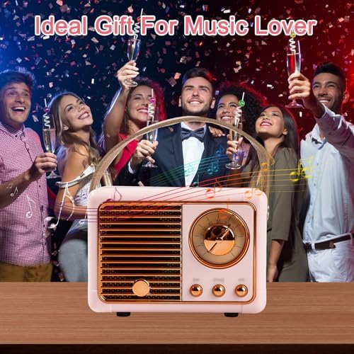 Mini Bluetooth Speaker, Vintage Retro Decor, Portable Wireless Bluetooth Speaker, Vintage Cute Old Fashion Style for Bedroom Kitchen Desk Office Party Outdoor Travel(Pink) — view 3