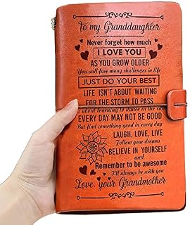 Leather Journal, to Granddaughter Travel Journals Birthday Christmas Gifts, Personalised Diary Notebook for Girls, Leather Bound Journals Notebook with 120 Page Lined Pages for Granddaughter Birthday